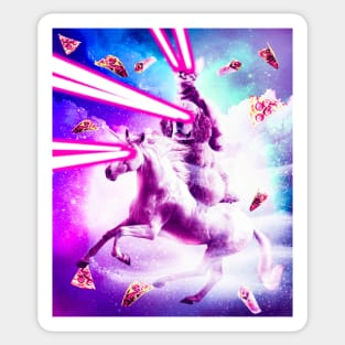 Laser Eyes Space Cat Riding Dog, Unicorn - Rainbow Sticker